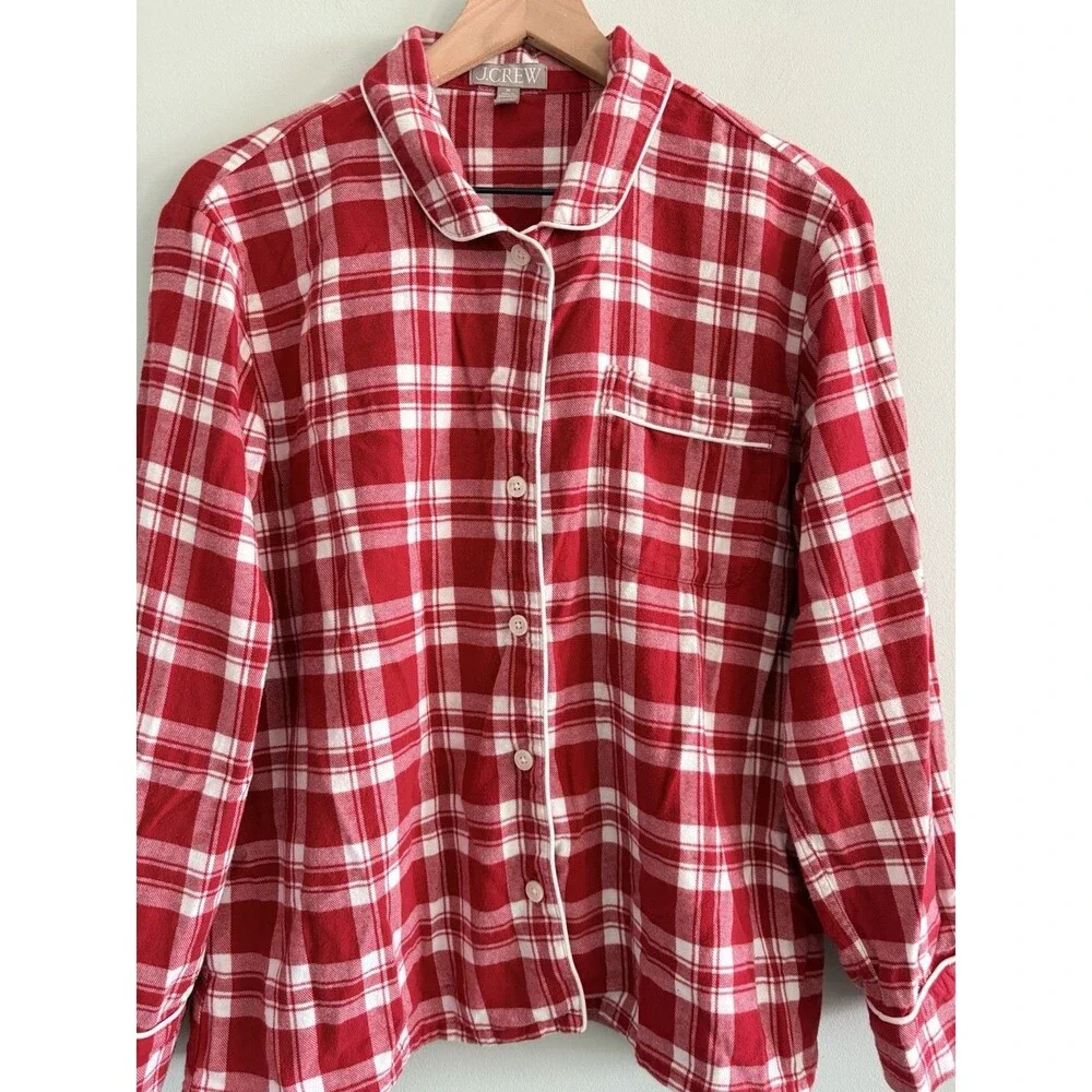 J. Crew Flannel Plaid Pajamas Red White Plaid Womens Medium Holidays Christmas